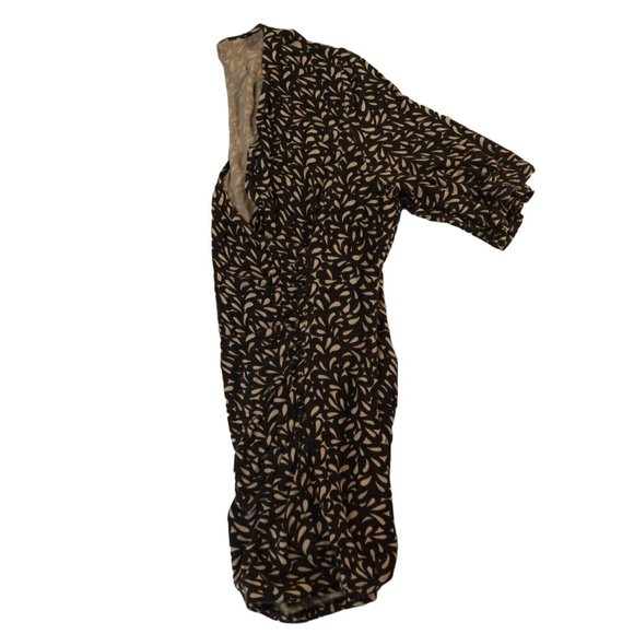 DANA BUCHMAN Top Women's Short Sleeve V-Neck Blouse Black Tan Large - Picture 3 of 12